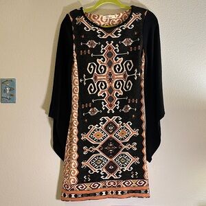 Aryeh Black and Orange Patterned Mini Dress
